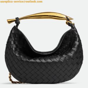 Replica Bottega Veneta Sardine Small Bag with Chain in Black Lambskin