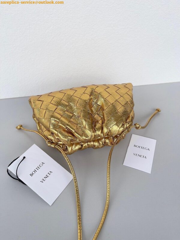 Replica Bottega Veneta Mini Pouch with Strap in Gold Metallic Lambskin 4