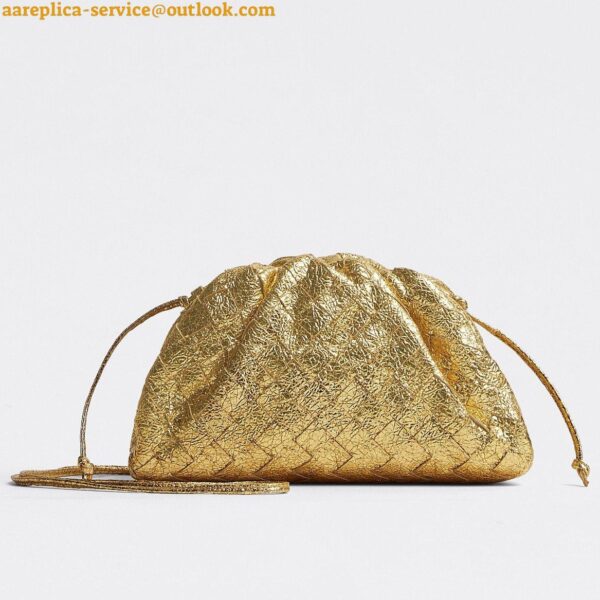 Replica Bottega Veneta Mini Pouch with Strap in Gold Metallic Lambskin 7