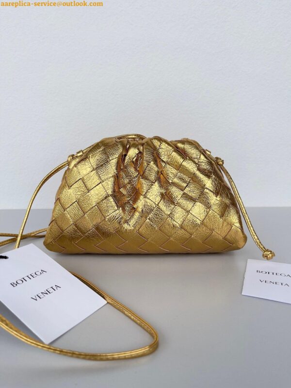 Replica Bottega Veneta Mini Pouch with Strap in Gold Metallic Lambskin 10