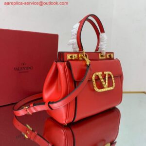 Replica Valentino 4100 Medium Rockstud Alcove Handbag In Grainy Calfskin 2B0J41 Red 2