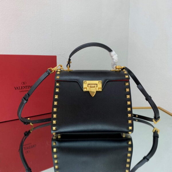 Replica Valentino 71000 Small Rockstud Alcove Handbag In Grainy Calfskin XW2B0J71 Black