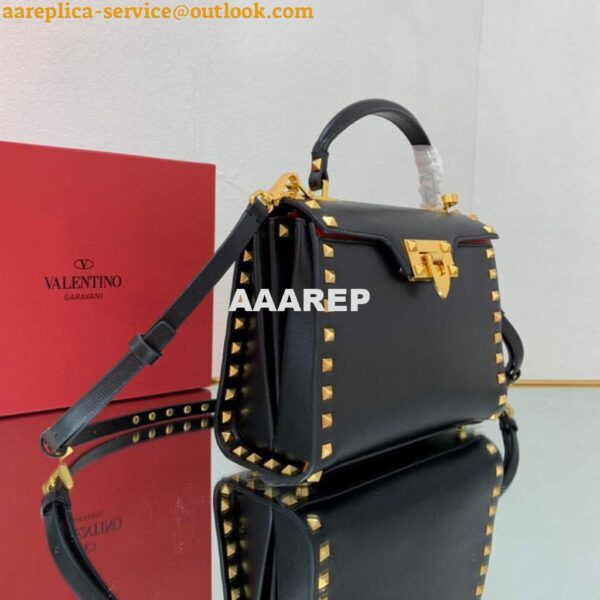 Replica Valentino 71000 Small Rockstud Alcove Handbag In Grainy Calfskin XW2B0J71 Black 3