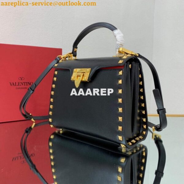 Replica Valentino 71000 Small Rockstud Alcove Handbag In Grainy Calfskin XW2B0J71 Black 4