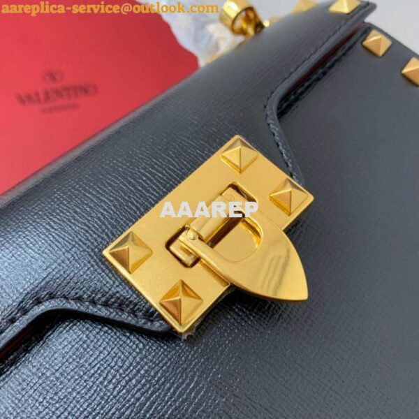 Replica Valentino 71000 Small Rockstud Alcove Handbag In Grainy Calfskin XW2B0J71 Black 5