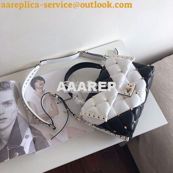 Replica Valentino Candystud Top Handle Bag Black White 9