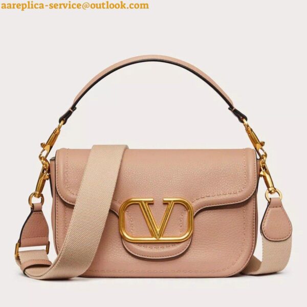 Replica Valentino Alltime Shoulder Bag in Beige Grained Leather 3