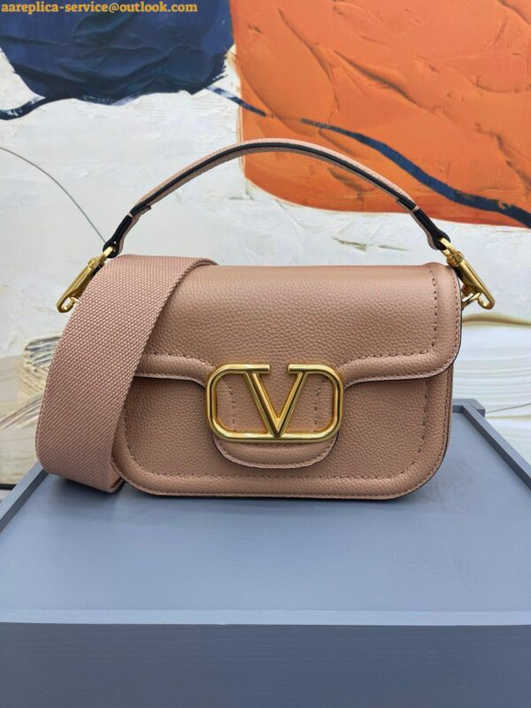 Replica Valentino Alltime Shoulder Bag in Beige Grained Leather 9