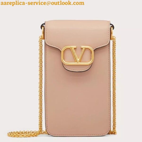 Replica Valentino Loco Phone Case in Beige Leather with Chain 3