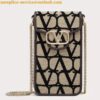 Replica Valentino Loco Phone Case in Beige Leather with Chain