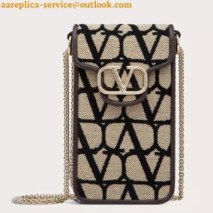 Replica Valentino Loco Phone Case in Black Toile Iconographe with Chain 2