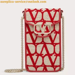 Replica Valentino Loco Phone Case in Red Toile Iconographe with Chain