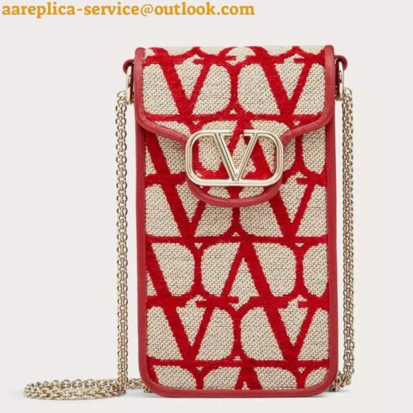 Replica Valentino Loco Phone Case in Red Toile Iconographe with Chain 4