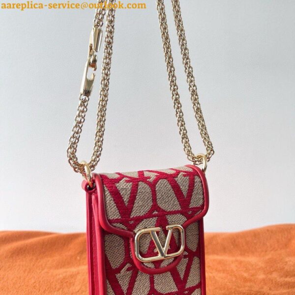 Replica Valentino Loco Phone Case in Red Toile Iconographe with Chain 5