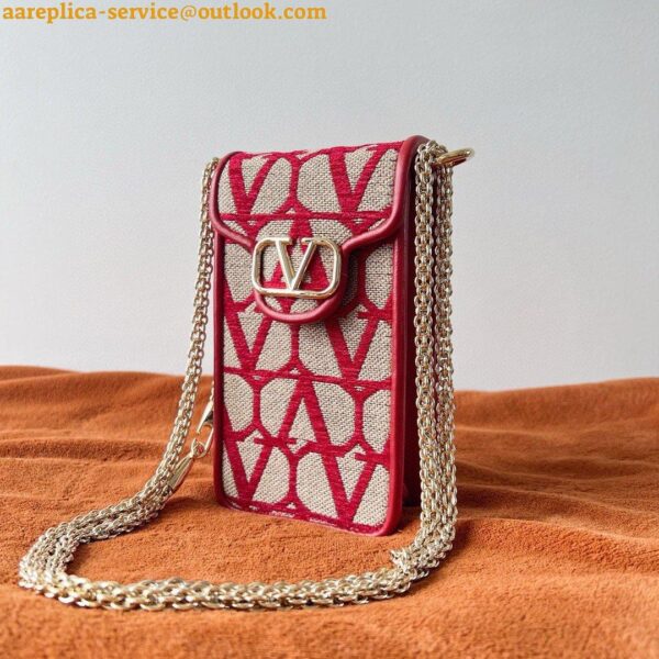 Replica Valentino Loco Phone Case in Red Toile Iconographe with Chain 6