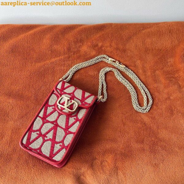 Replica Valentino Loco Phone Case in Red Toile Iconographe with Chain 8