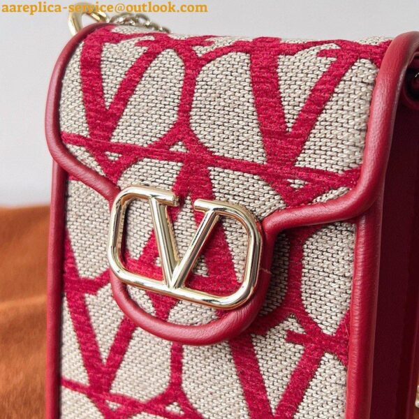 Replica Valentino Loco Phone Case in Red Toile Iconographe with Chain 12