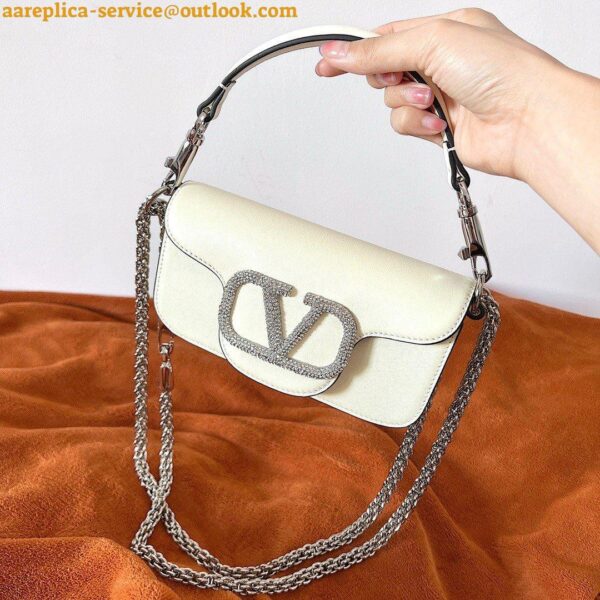 Replica Valentino Loco Small Shoulder White Bag with Crystals Logo 8