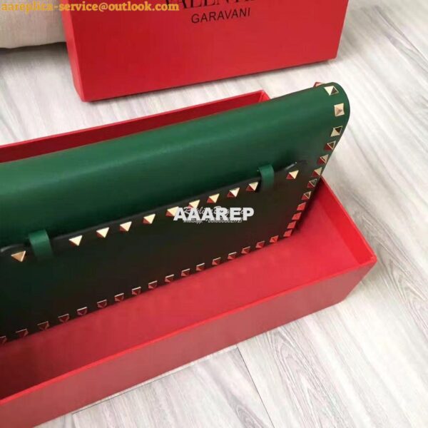 Replica Valentino Garavani Rockstud Flap Wristlet Clutch Bag Green 2