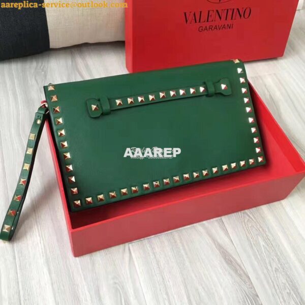 Replica Valentino Garavani Rockstud Flap Wristlet Clutch Bag Green 3