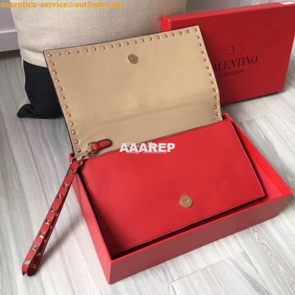 Replica Valentino Garavani Rockstud Flap Wristlet Clutch Bag Red 7