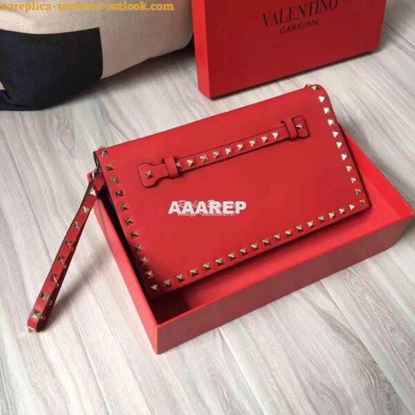 Replica Valentino Garavani Rockstud Flap Wristlet Clutch Bag Red 6