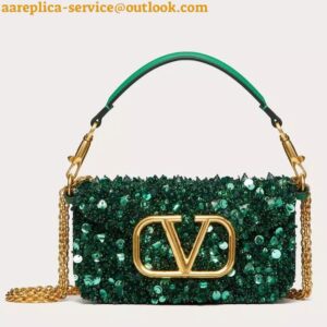 Replica Valentino Small Loco Shoulder Bag with Green 3D-effect Embroidery