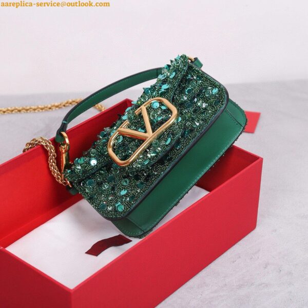 Replica Valentino Small Loco Shoulder Bag with Green 3D-effect Embroidery 5