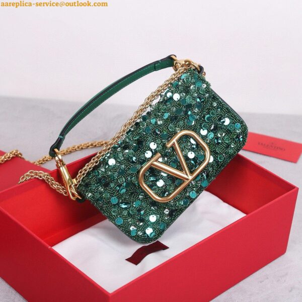 Replica Valentino Small Loco Shoulder Bag with Green 3D-effect Embroidery 6