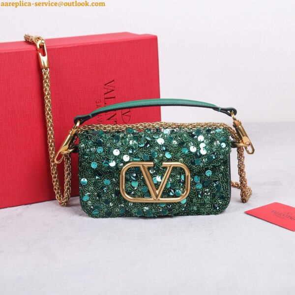 Replica Valentino Small Loco Shoulder Bag with Green 3D-effect Embroidery 11