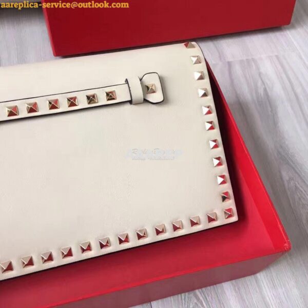 Replica Valentino Garavani Rockstud Flap Wristlet Clutch Bag White 7