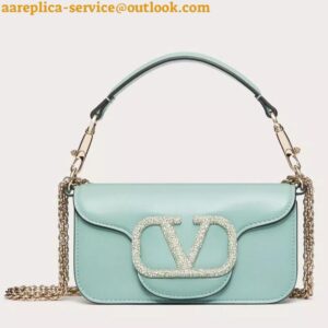 Replica Valentino Small Loco Shoulder Light Green Bag with Crystals Logo