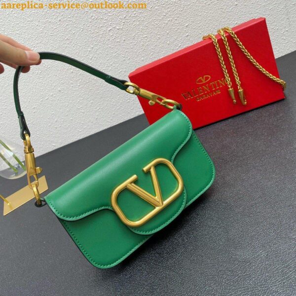 Replica Valentino Small Loco Shoulder Light Green Bag with Crystals Logo 5