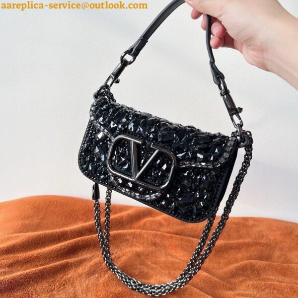 Replica Valentino Small Loco Shoulder Black Bag with Crystals Logo 12