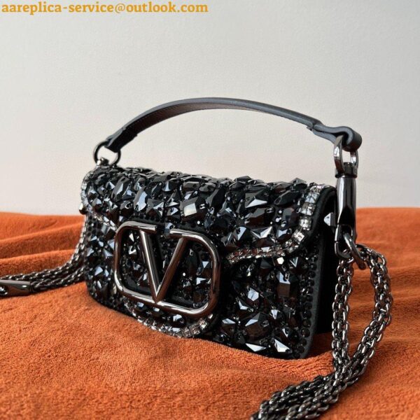 Replica Valentino Small Loco Shoulder Black Bag with Crystals Logo 13