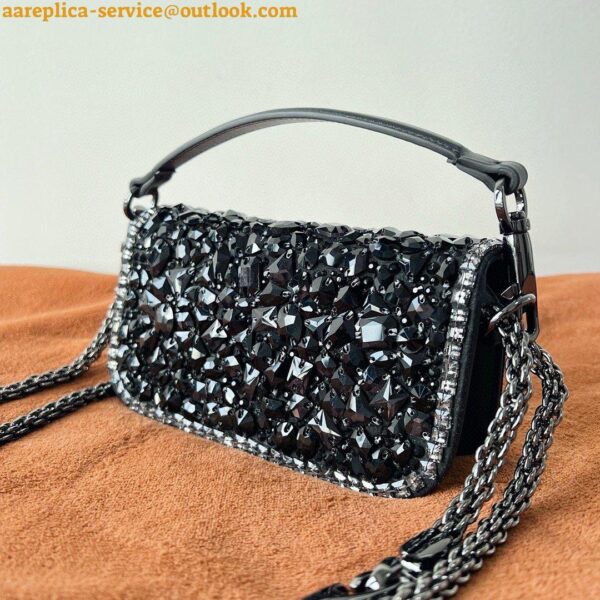 Replica Valentino Small Loco Shoulder Black Bag with Crystals Logo 16