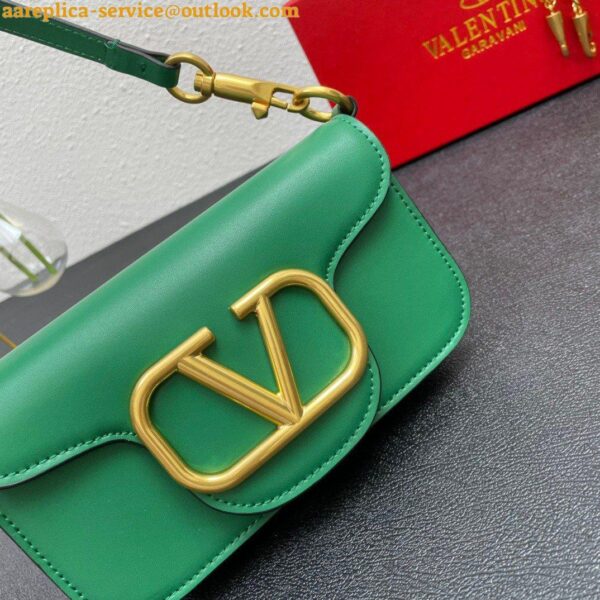 Replica Valentino Small Loco Shoulder Light Green Bag with Crystals Logo 6