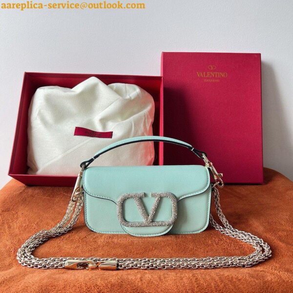 Replica Valentino Small Loco Shoulder Light Green Bag with Crystals Logo 12