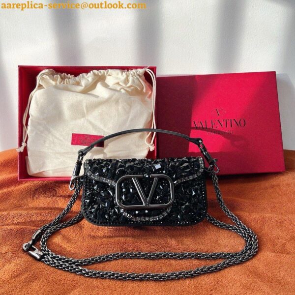 Replica Valentino Small Loco Shoulder Black Bag with Crystals Logo 22