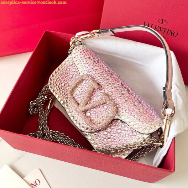 Replica Valentino Small Loco Shoulder Pink Bag with Rhinestone Applique 4