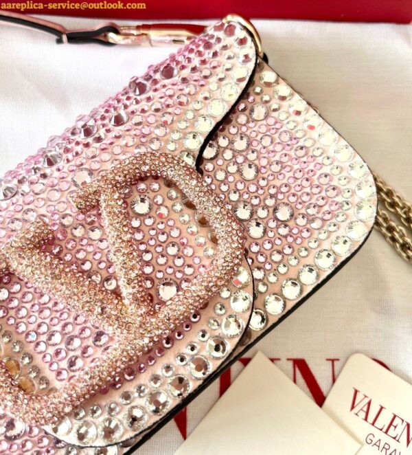 Replica Valentino Small Loco Shoulder Pink Bag with Rhinestone Applique 7