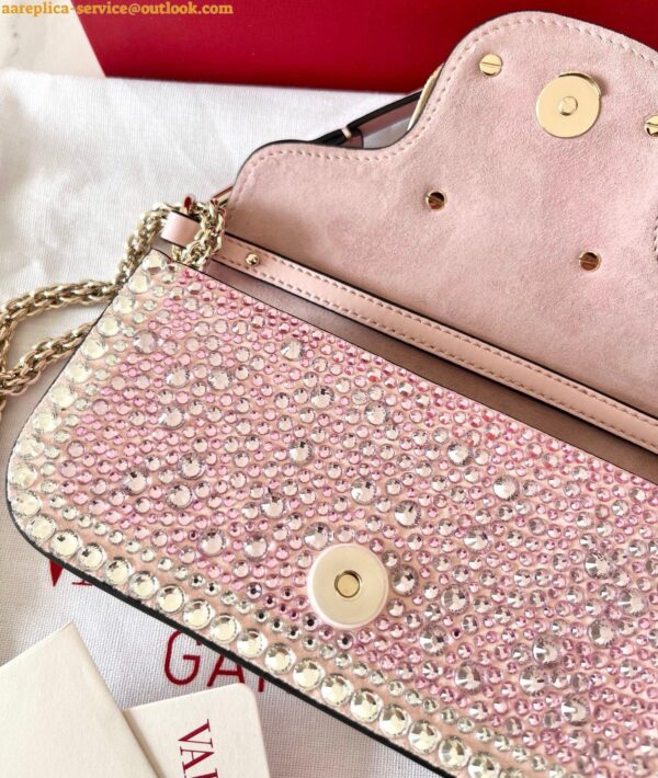 Replica Valentino Small Loco Shoulder Pink Bag with Rhinestone Applique 8