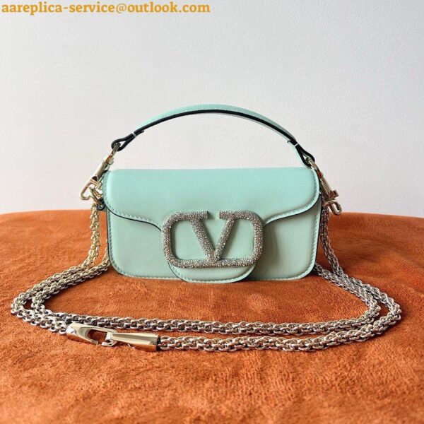 Replica Valentino Small Loco Shoulder Light Green Bag with Crystals Logo 19