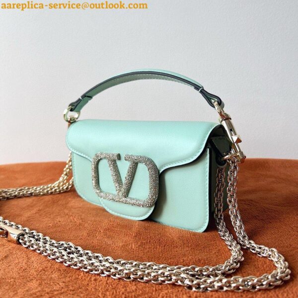 Replica Valentino Small Loco Shoulder Light Green Bag with Crystals Logo 21