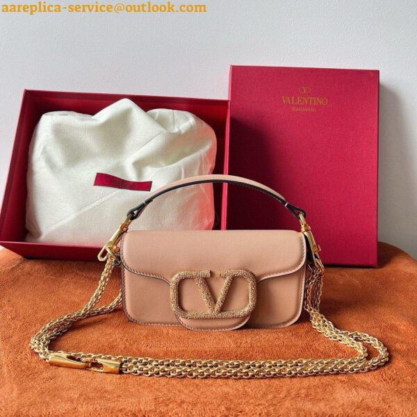 Replica Valentino Small Loco Shoulder Poudre Bag with Crystals Logo 5