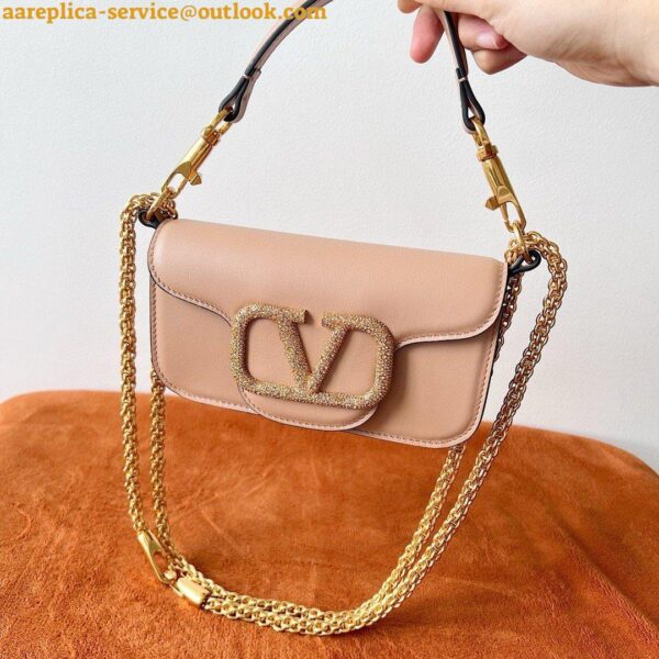 Replica Valentino Small Loco Shoulder Poudre Bag with Crystals Logo 7