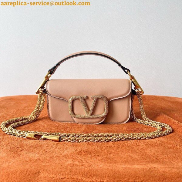 Replica Valentino Small Loco Shoulder Poudre Bag with Crystals Logo 8