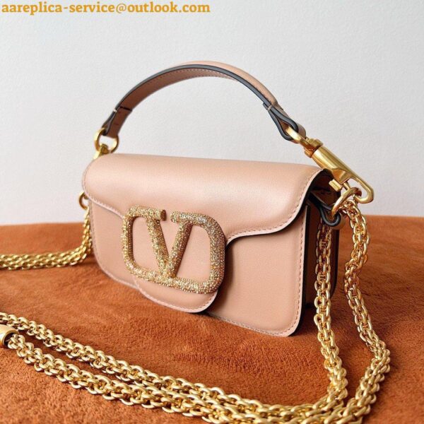 Replica Valentino Small Loco Shoulder Poudre Bag with Crystals Logo 9