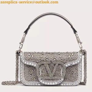 Replica Valentino Small Loco Shoulder Silver Bag with Rhinestone Applique