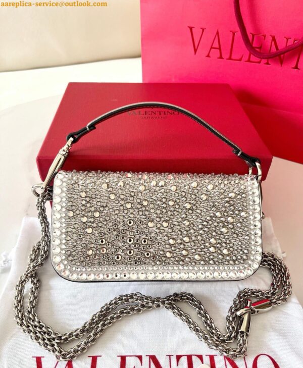 Replica Valentino Small Loco Shoulder Silver Bag with Rhinestone Applique 5